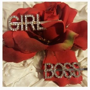 Rhinestone GIRL & BOSS Hair Clips Statement Barrettes.